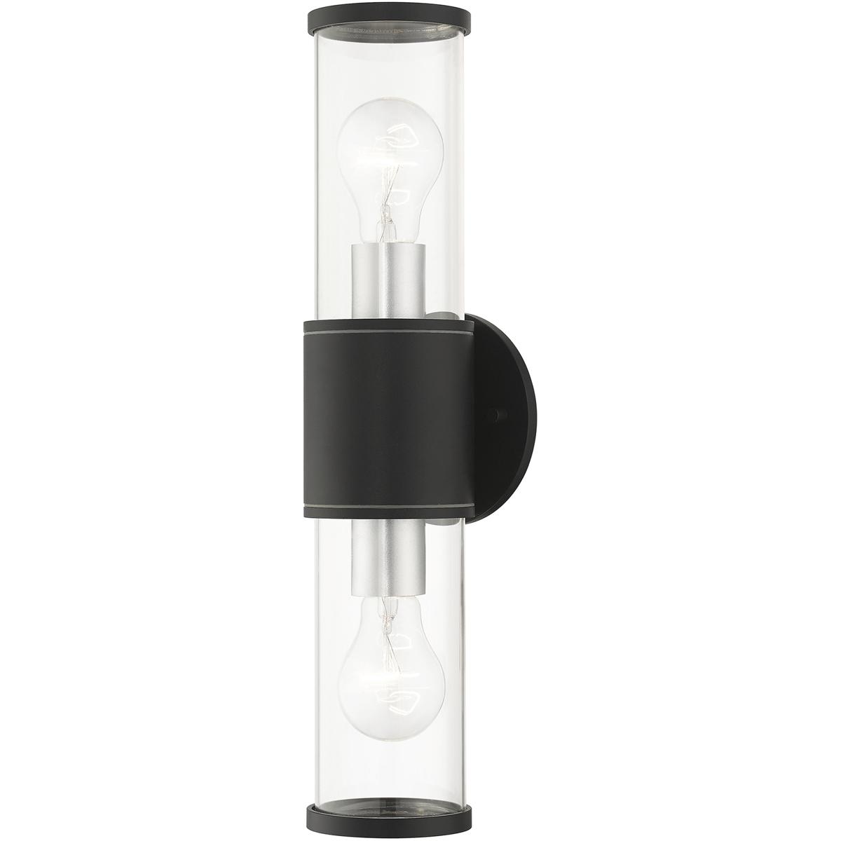 Livex Lighting 71922-14 Atlantic 2 Light 17 inch Textured Black with Antique Silver Finish Accents ADA Outdoor Large ADA Wall Lantern Wall Light
