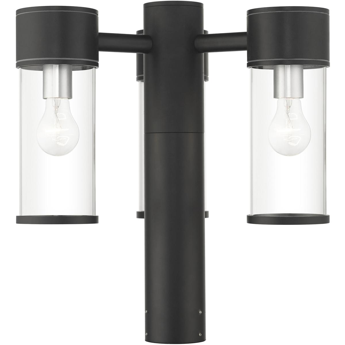 Livex Lighting 71927-14 Atlantic 3 Light 18 inch Textured Black with Antique Silver Finish Accents Outdoor Extra Large Post Top Lantern