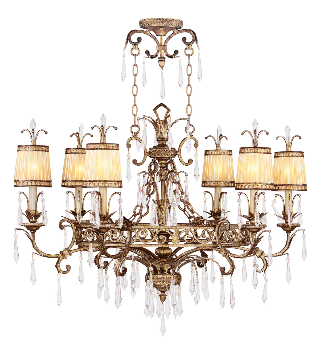 Livex Lighting 8807-65 La Bella 6 Light 25 inch Hand Painted Vintage Gold Leaf Chandelier Ceiling Light