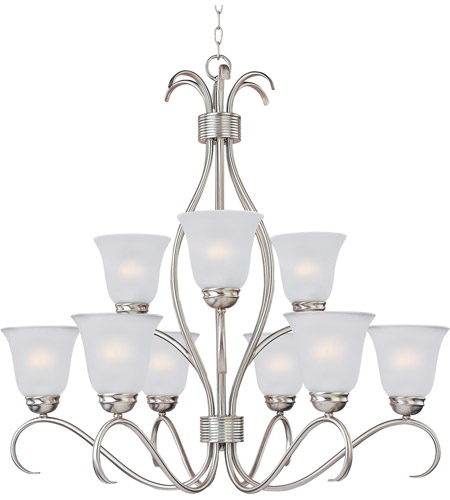Maxim 10128FTSN Basix 9 Light 32 inch Satin Nickel Multi-Tier Chandelier Ceiling Light in Frosted photo