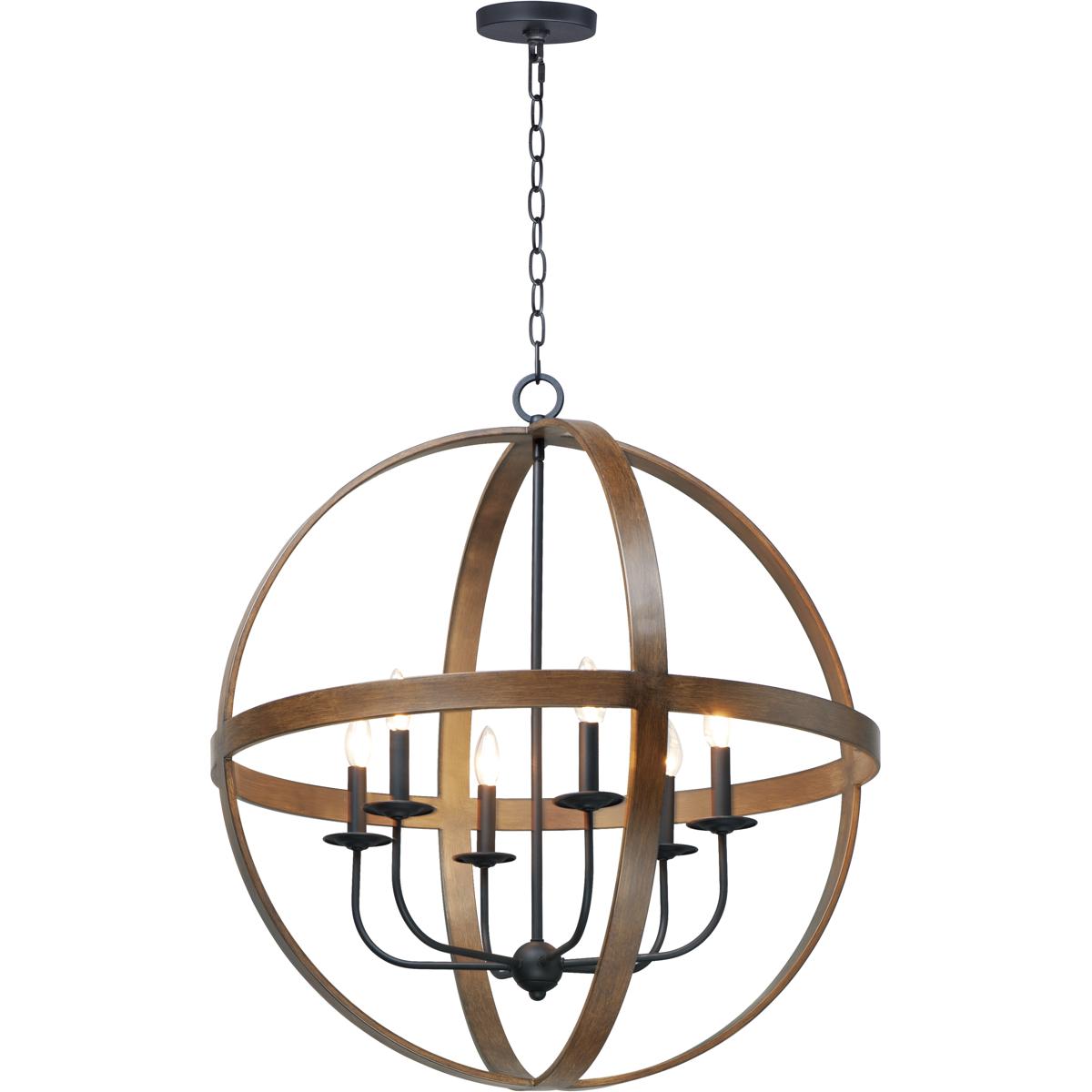 Maxim Lighting 27576APBK Compass 6 Light 30 inch Antique Pecan and Black Single Pendant Ceiling Light