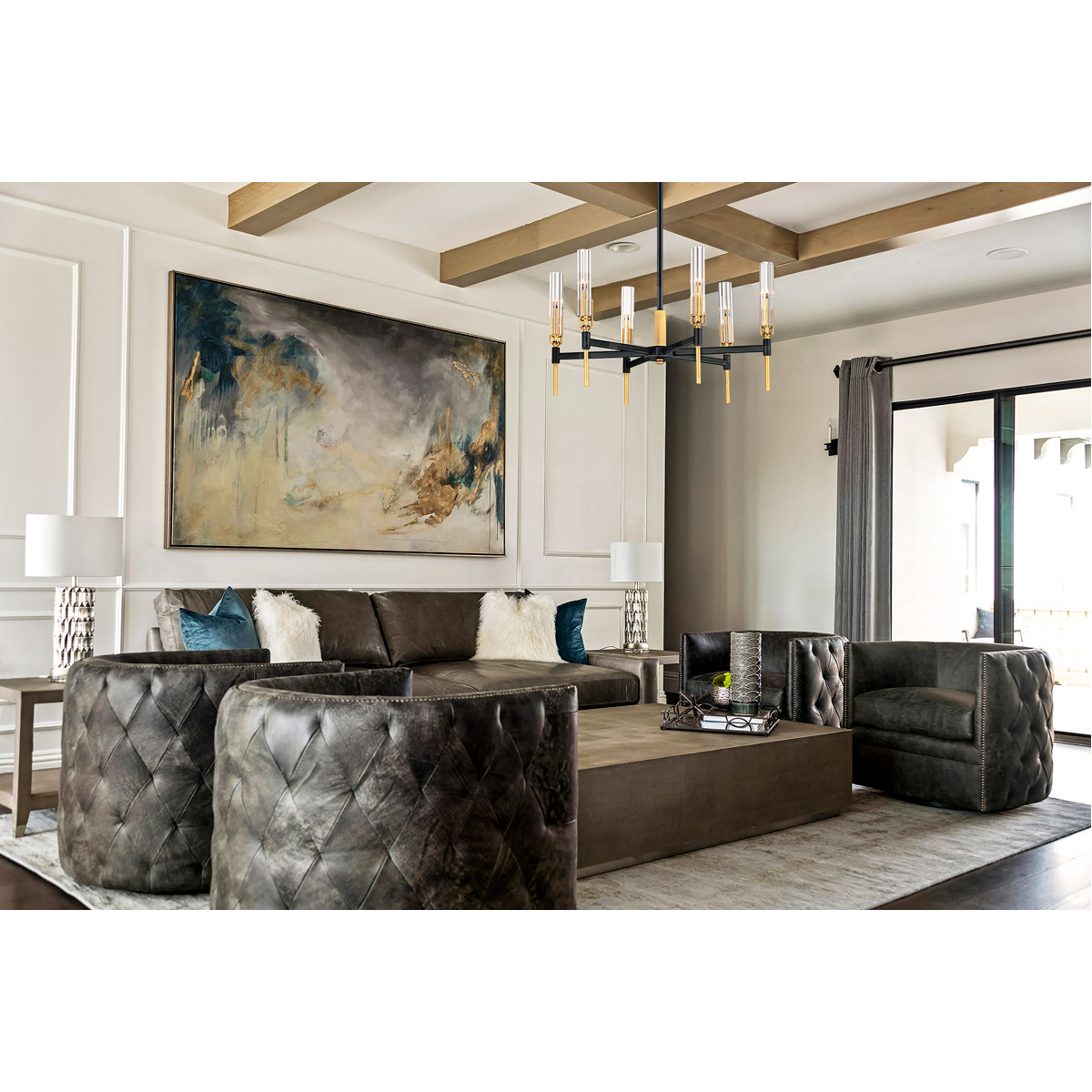 Maxim 16128CLBKAB Flambeau LED 33 inch Black/Antique Brass Chandelier  Ceiling Light
