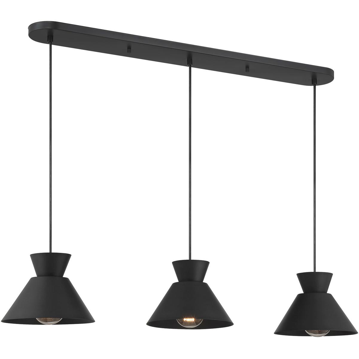 Meridian M100134MBK Mid-Century Modern 3 Light 40 inch Matte Black Linear Chandelier Ceiling Light