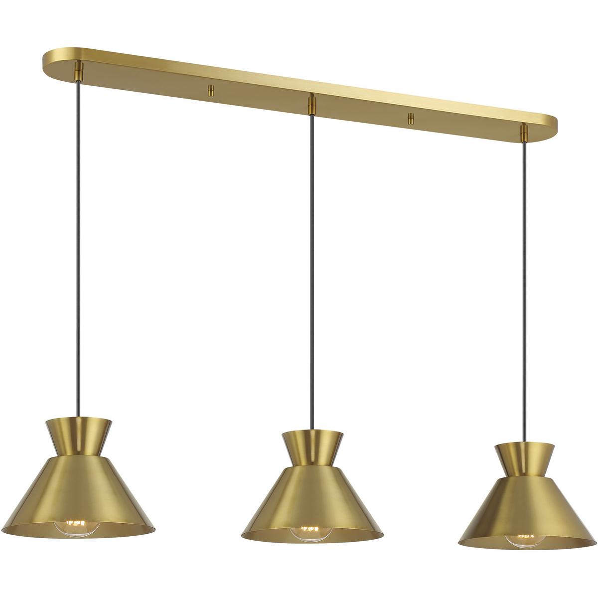 Meridian M100134NB Mid-Century Modern 3 Light 40 inch Natural Brass Linear Chandelier Ceiling Light