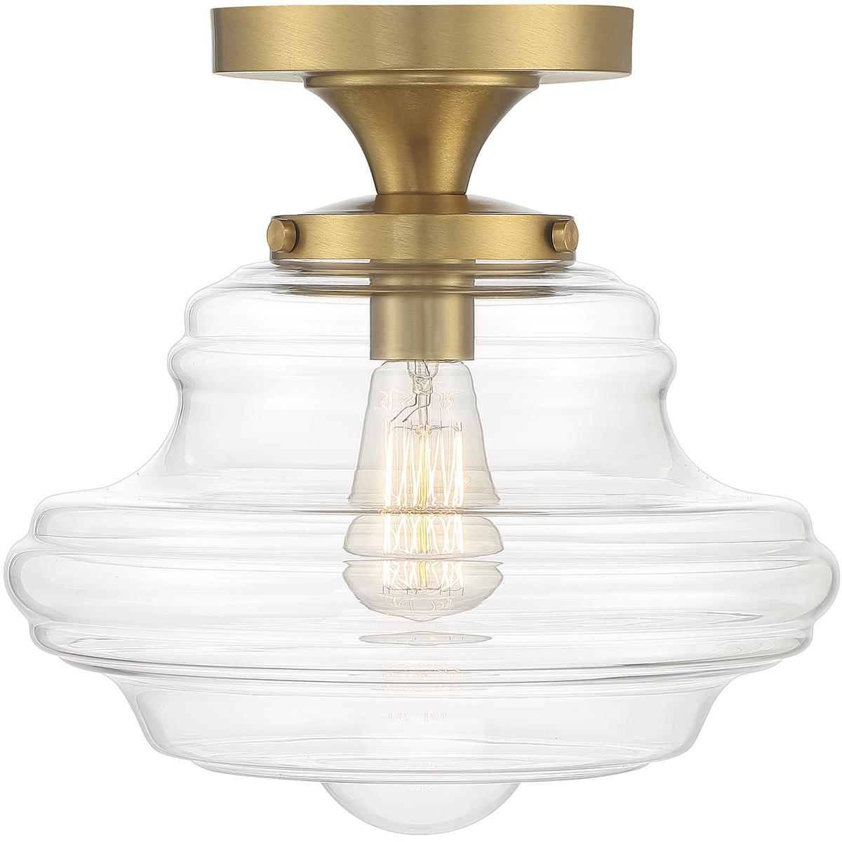 Meridian M60069NB Vintage 1 Light 12 inch Natural Brass Semi-Flush Ceiling Light