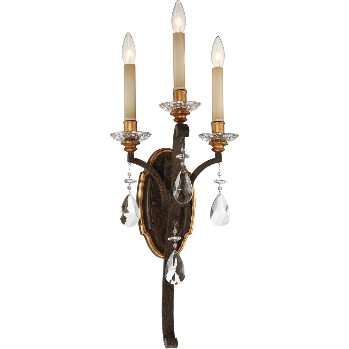 Metropolitan N6453652 Chateau Nobles 3 Light 1175 inch Raven Bronze with Sunburst Gold Wall Sconce Wall Light