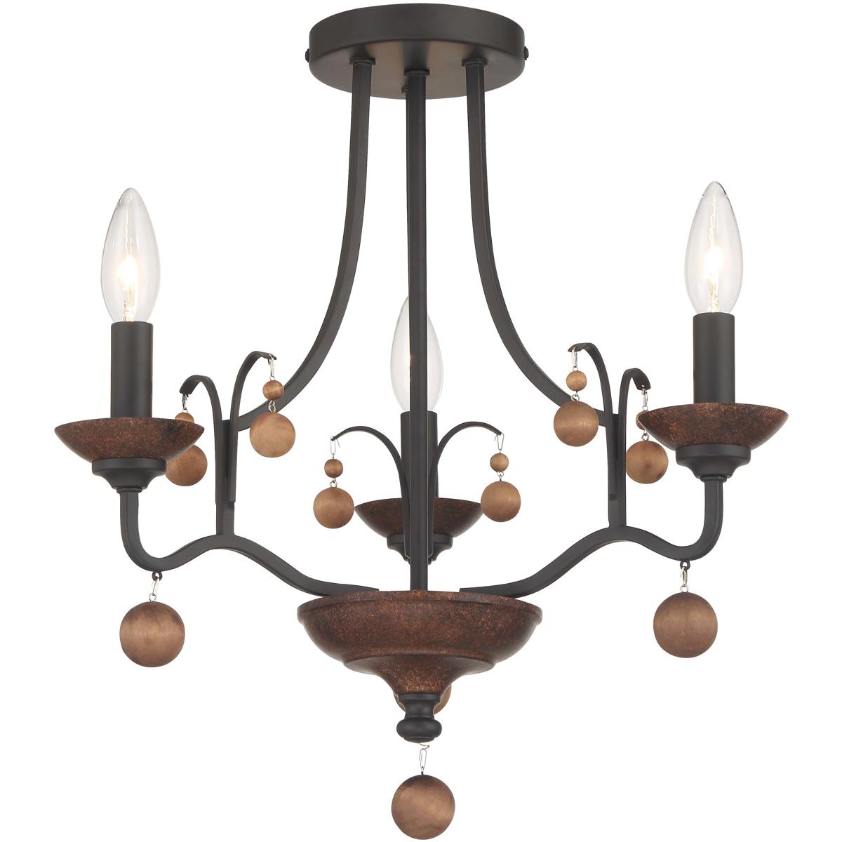 Minka-Lavery 2662-723 Colonial Charm 3 Light 16.75 inch Old World Bronze with Walnut Semi Flush Ceiling Light
