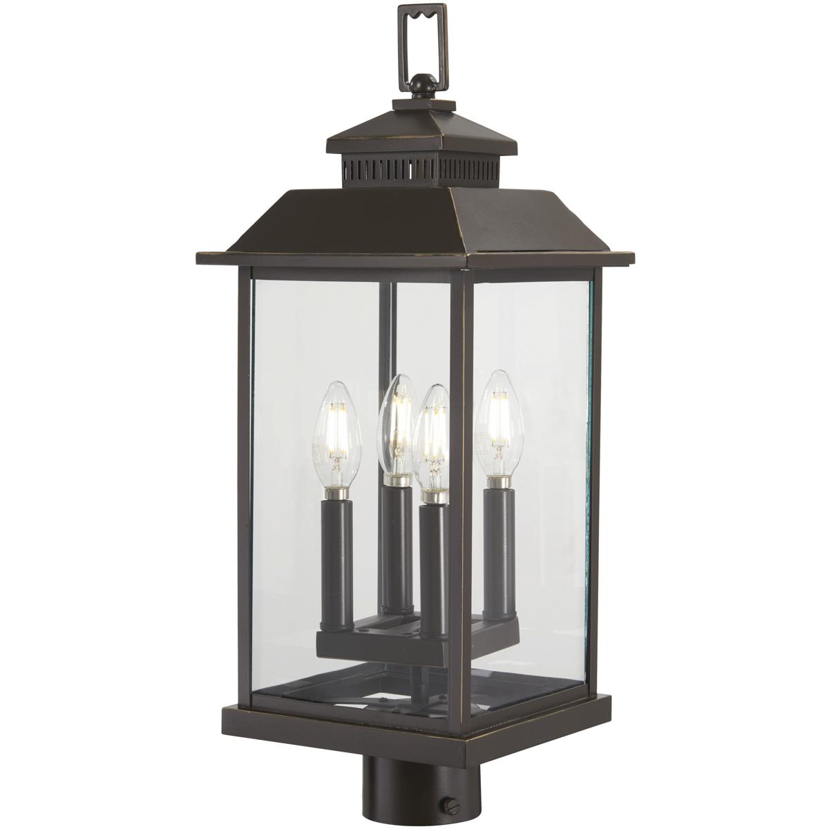 Minka-Lavery 72596-143C Miner's Loft 4 Light 23 inch Oil Rubbed Bronze/Gold Outdoor Post Mount Lantern, Great Outdoors