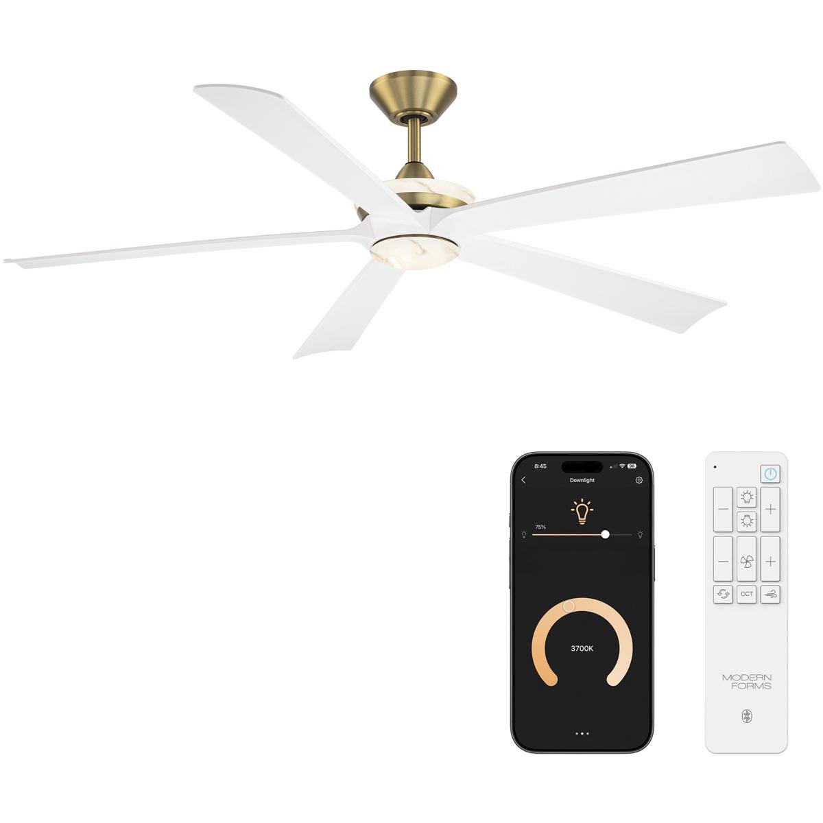 Modern Forms FR-D2602-62L-SB/MW Crown 62 inch Soft Brass Matte White with Matte White Blades Ceiling Fan