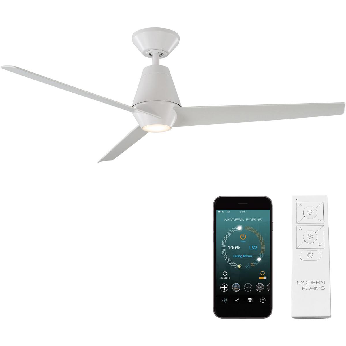 Modern Forms FR-W2003-52L-MW Slim 52 inch Matte White Downrod Ceiling Fan, Smart Ceiling Fan