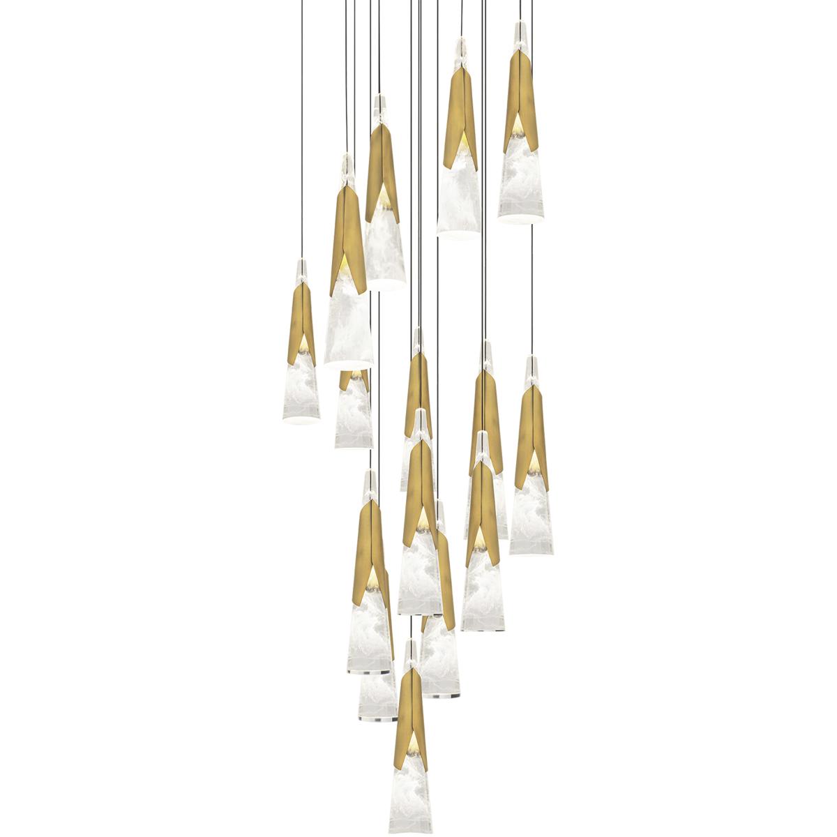 Modern Forms PD-44415R-AB Kilt 15 Light 23 inch Aged Brass Multi-Light Pendant Ceiling Light