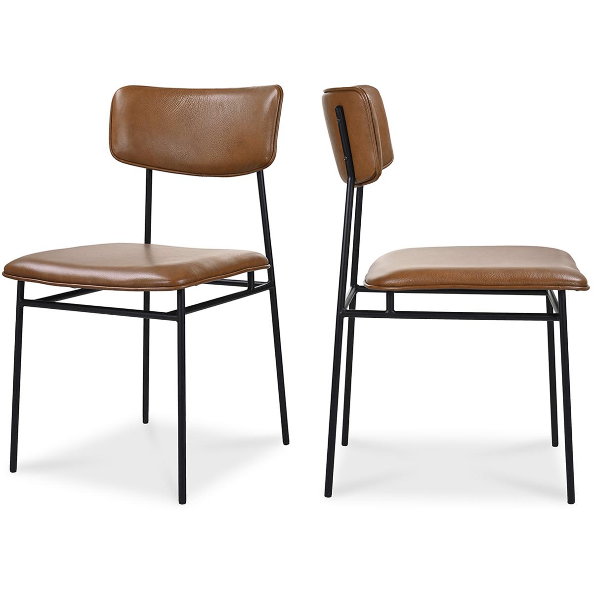 Sailor Leather Ply Wood Brown Upholstered Side Dining Chair - Set of Two