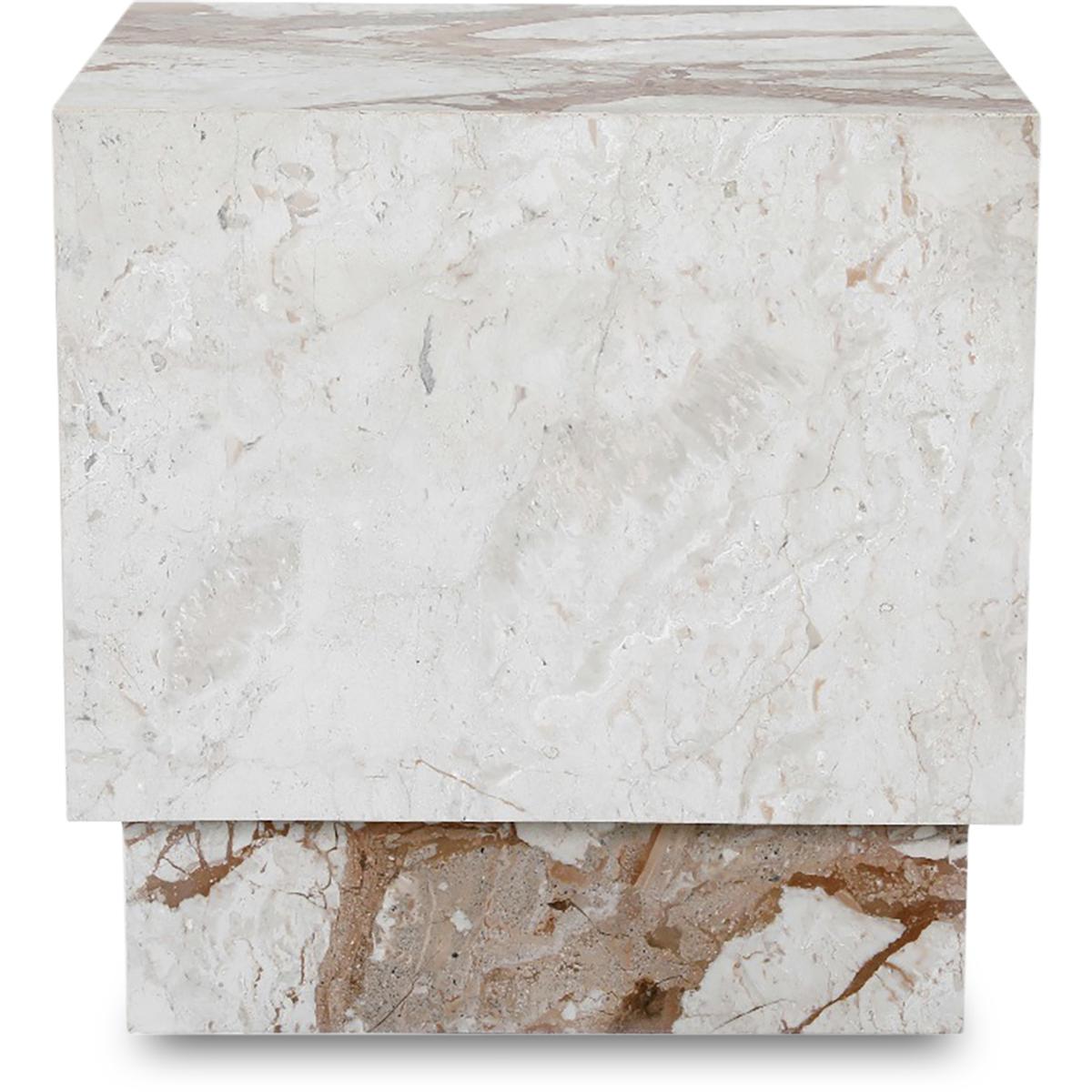 Elena Modern Classic White Marble Square Block Side Table