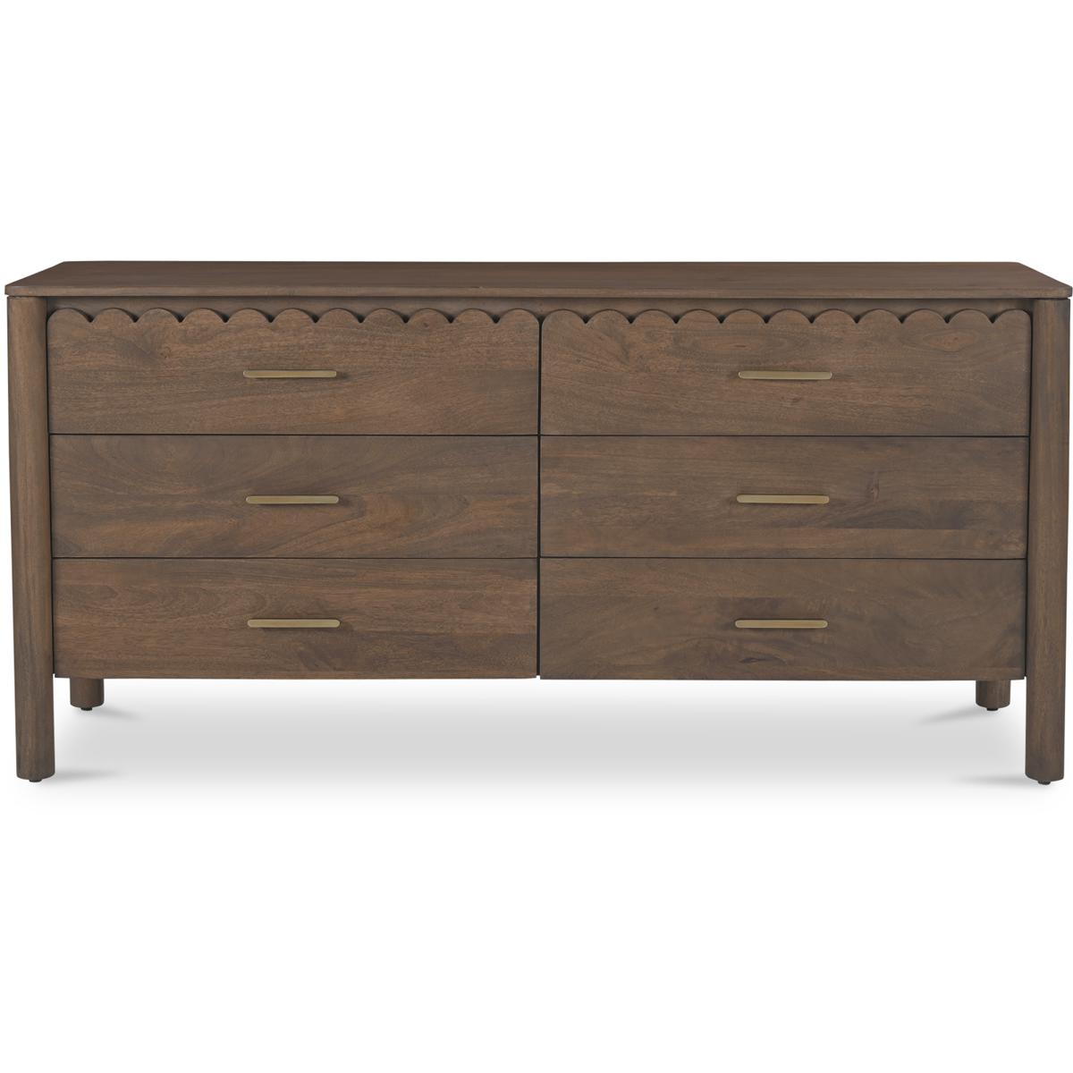 Bella Modern Classic Brown Mango Wood Scalloped Double Dresser