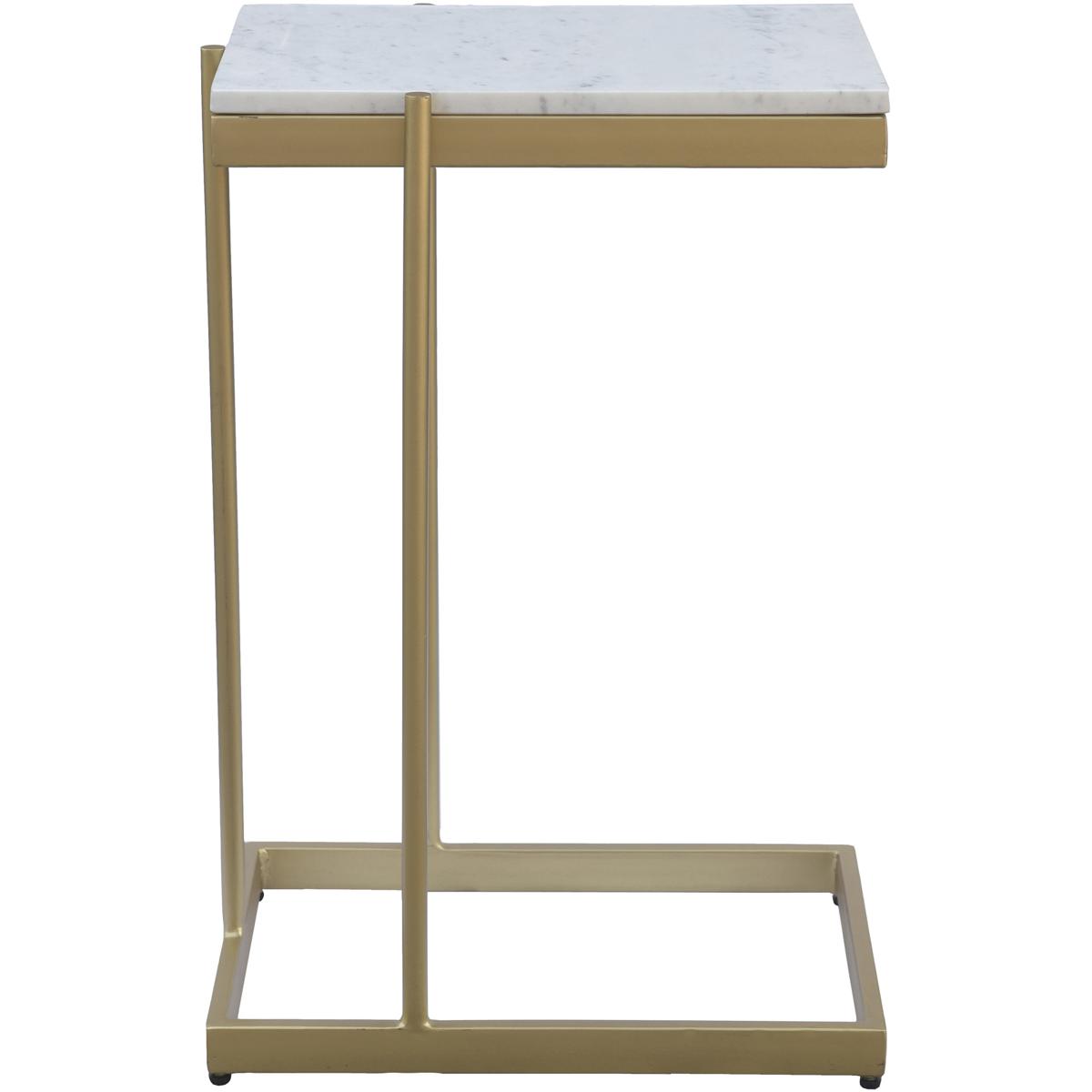Amirah Hollywood Regency White Marble Top Gold Iron Rectangular C Side Table