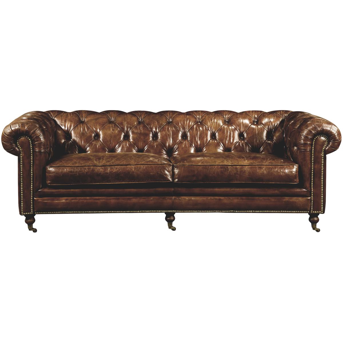 Harlan Updated Traditional Dark Brown Tufted Leather Sofa - 87"
