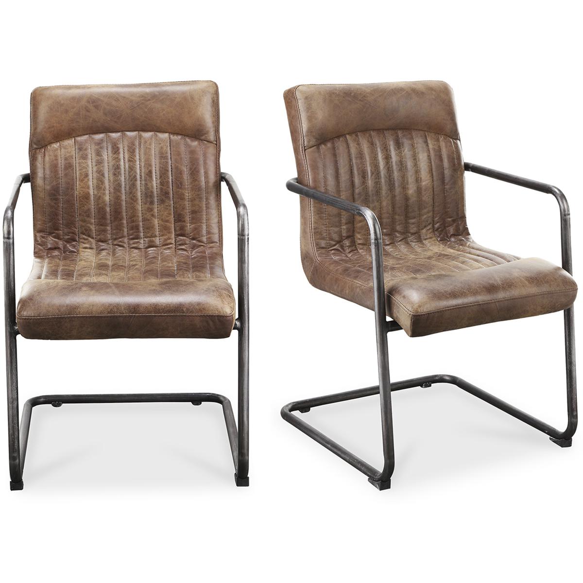 Ansel Leather Ply Wood Brown Upholstered Arm Dining Chair - Set of Two