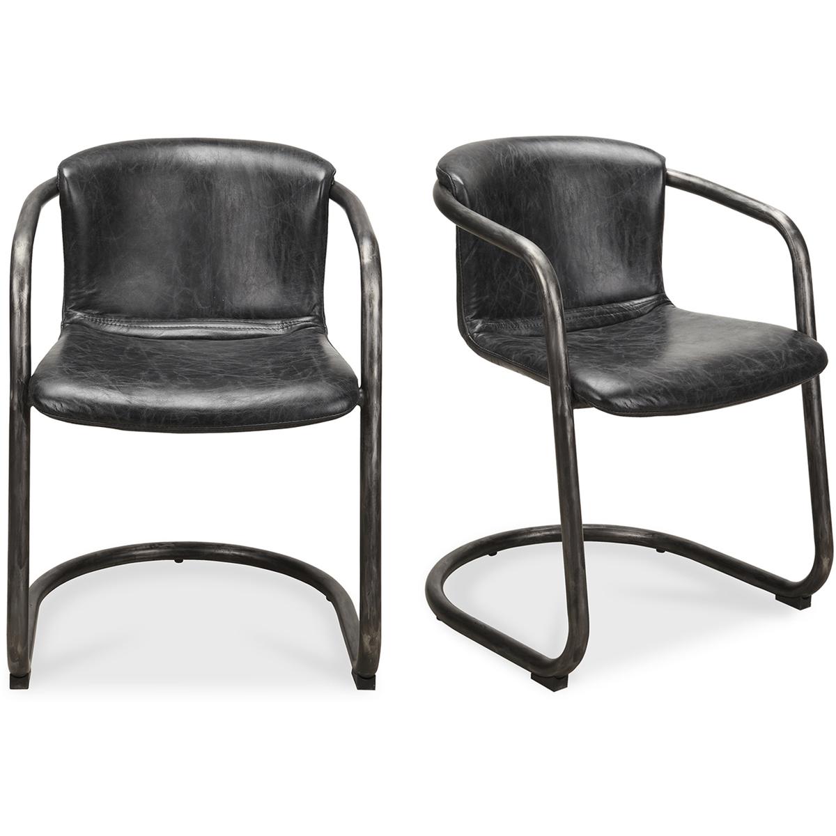 Freeman Leather Ply Wood Black Upholstered Arm Dining Chair - Set of Two