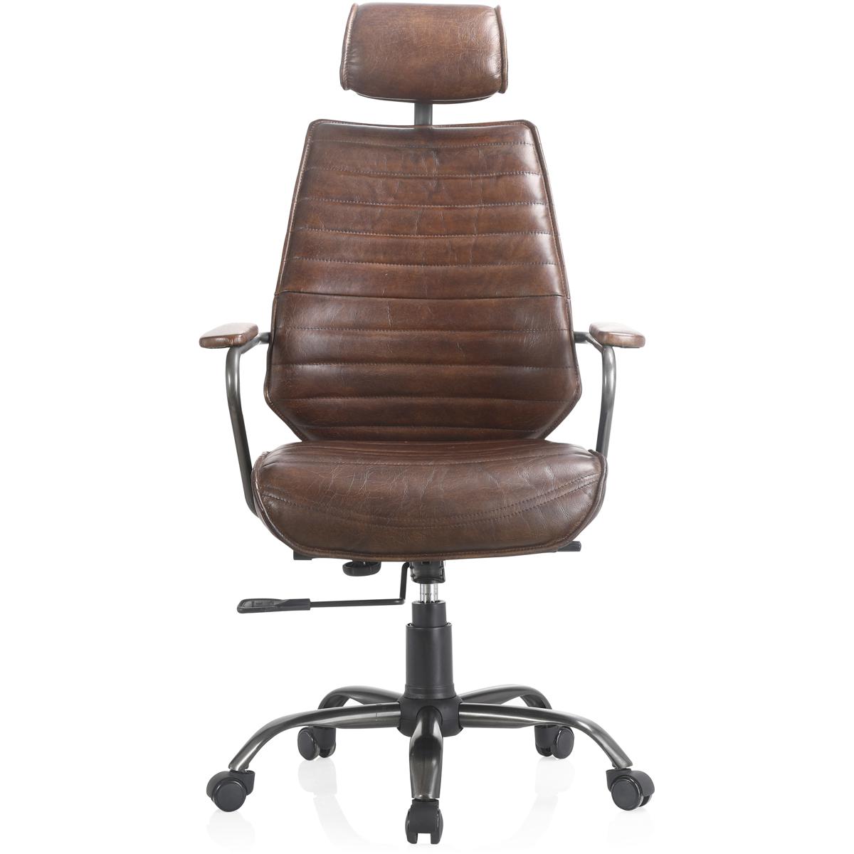 Reid Industrial Tufted Brown Upholstered Silver Iron Adjustable Office Chair