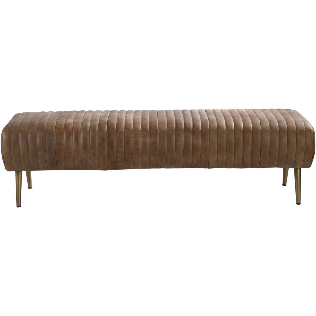 Dominick Regency Brown Upholstered Leather Gold Iron Entryway Bench