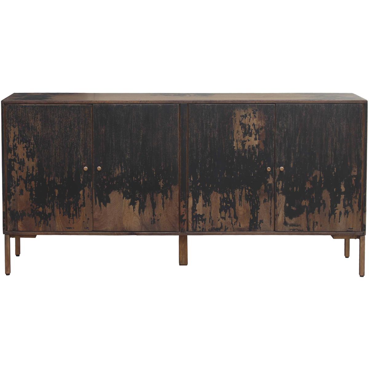 Kennan Rustic Lodge Gold Stained Black Mango Wood Brown Iron 4 Door Sideboard