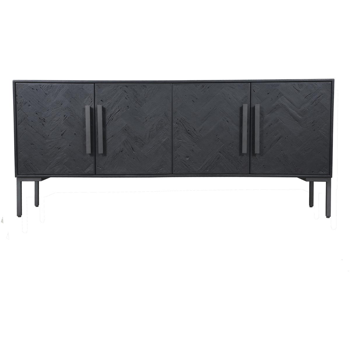 Menahem Modern Classic Black Reclaimed Mango Wood Herringbone Sideboard