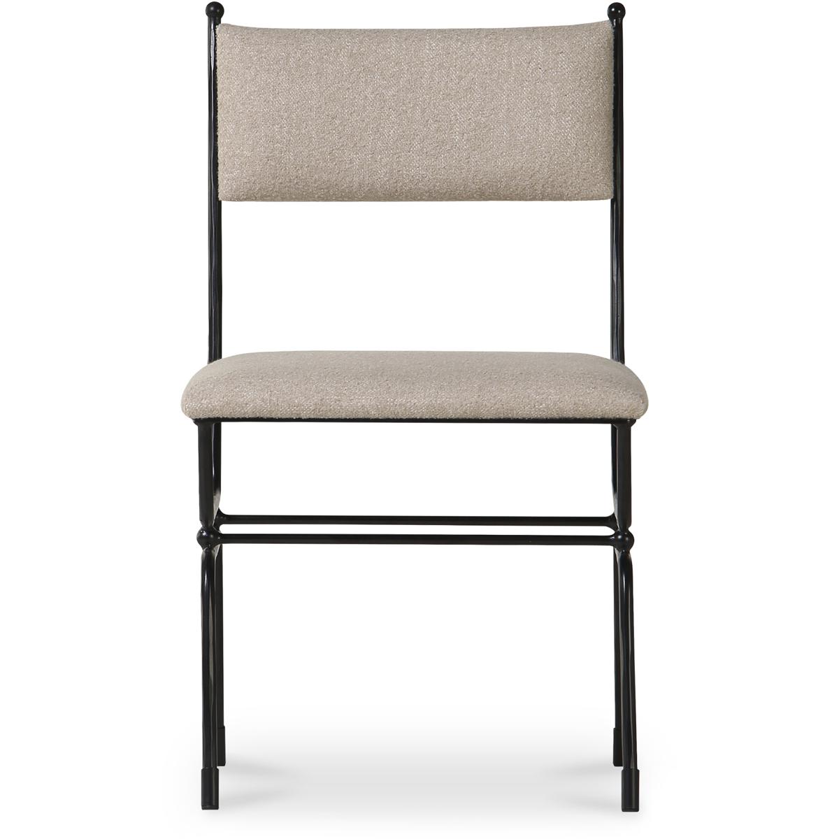 Angela Updated Traditional Beige Linen Black Iron Dining Chair