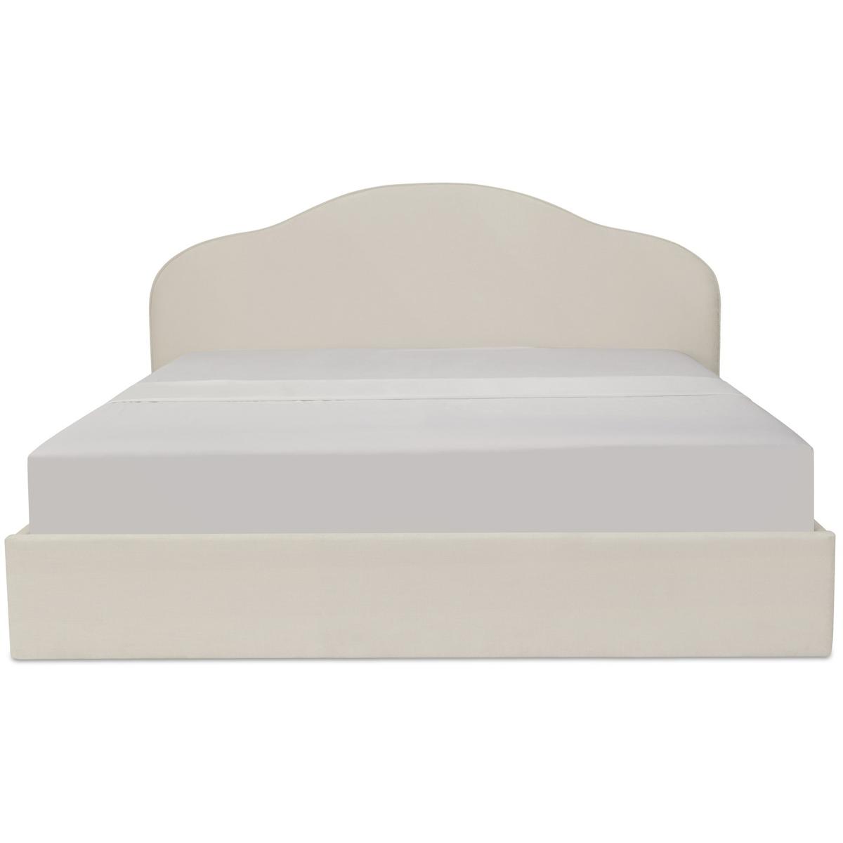 Maggie Cream White Solid Wood Upholstered Queen Platform Bed