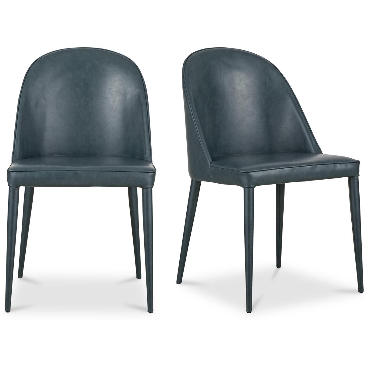 Burton Leather Blue Upholstered Side Dining Chair - Set of Two