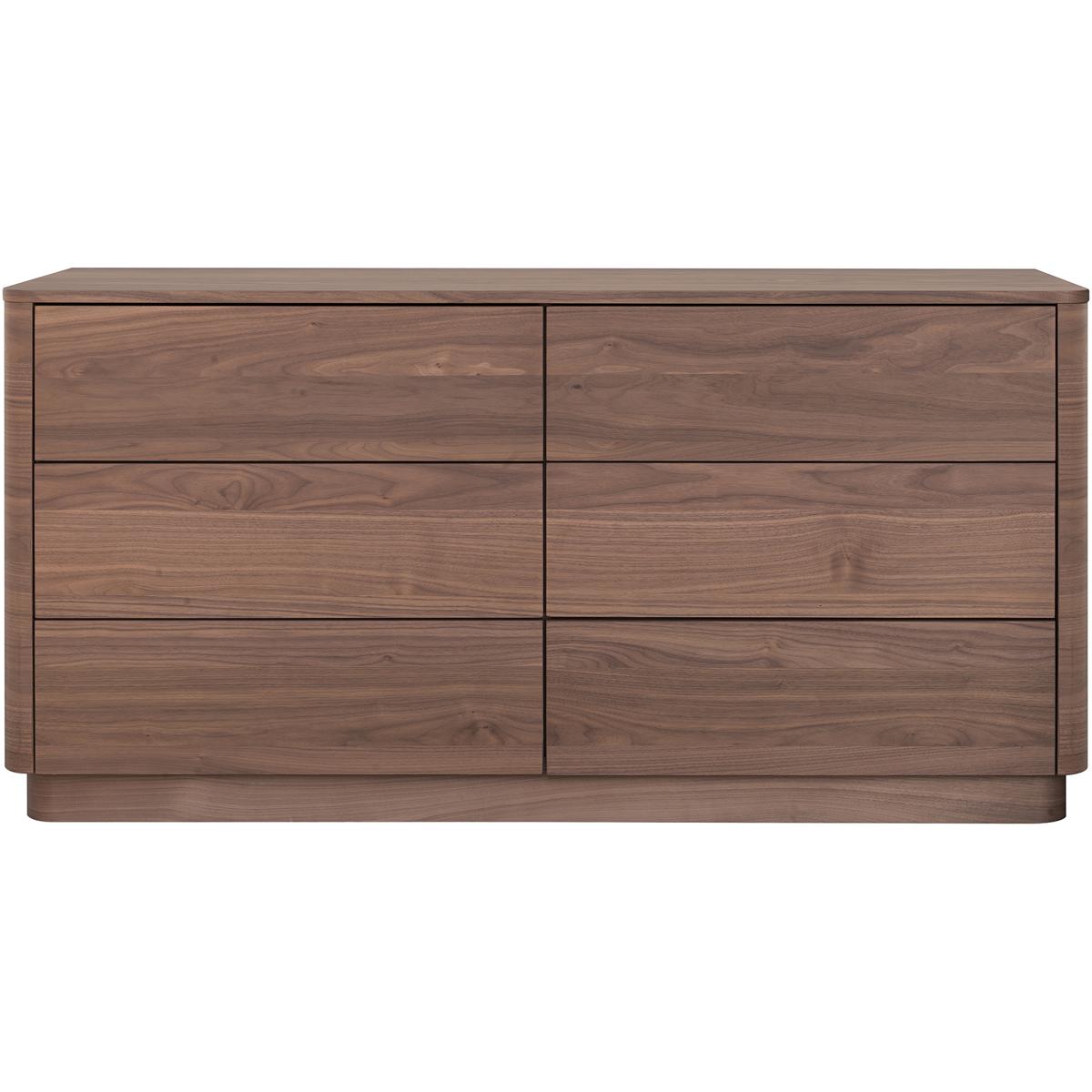 Rex Coastal Beach Brown Walnut Wood 6 Drawer Double Dresser