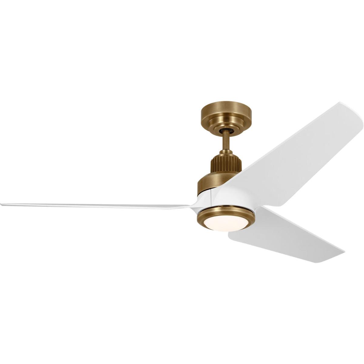 Visual Comfort Fan Collection 3RULSM52HABD Ruhlmann 52 inch Hand Rubbed Antique Brass with Matte White Blades Indoor/Outdoor Smart Ceiling Fan in Hand