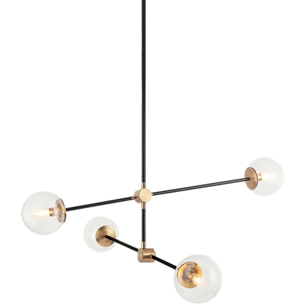 Matteo Lighting C78714AGCL Cosmic 4 Light 38 inch Aged Gold Brass Chandelier Ceiling Light in Aged Gold Brass and Clear