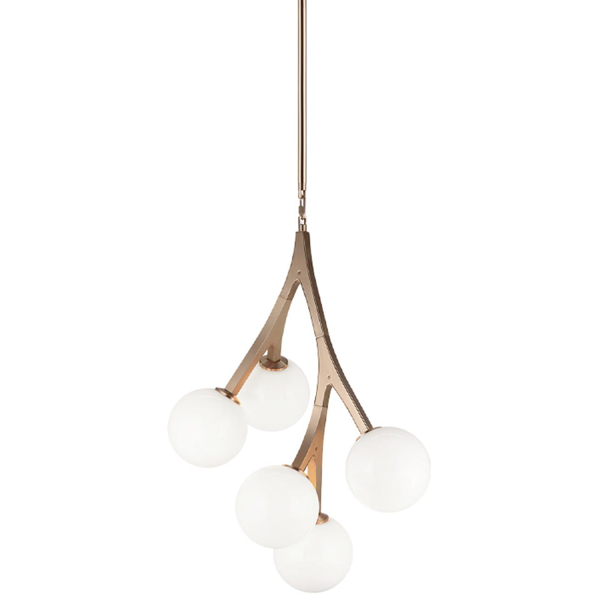 Matteo Lighting C81505AGOP Rami 5 Light 10.88 inch Aged Gold Brass Chandelier Ceiling Light in Aged Gold Brass and Opal Glass