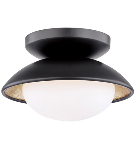 Mitzi H368601s Blk Gl Cadence Led 7 Inch Black Lustro Gold Leaf Combo Semi Flush Ceiling Light