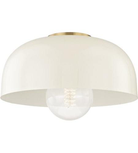 Mitzi H199501l Agb Cr Avery 1 Light 14 Inch Aged Brass Semi Flush Ceiling Light In Cream Metal