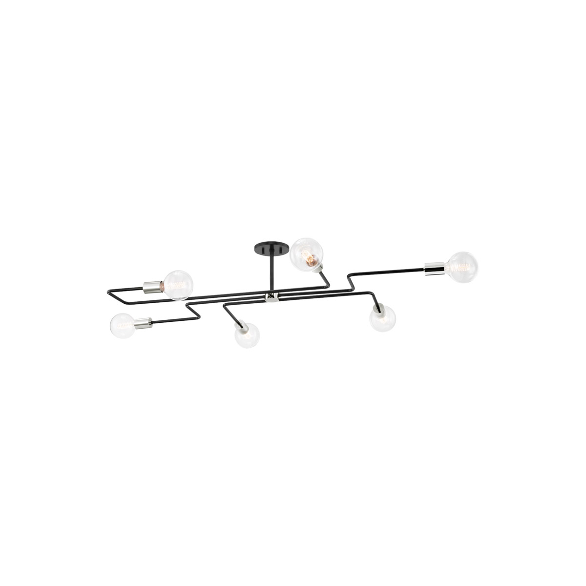 Mitzi H488606L-PN/TBK Jena 6 Light 41 inch Polished Nickel/Textured Black Combo Semi Flush Ceiling Light
