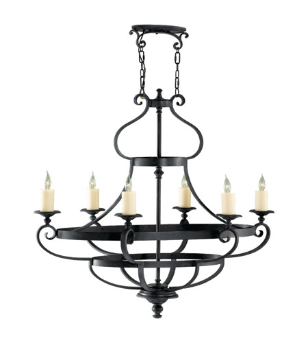 Feiss Kings Table 6 Light Chandelier in Antique Forged Iron F2277/6AF photo