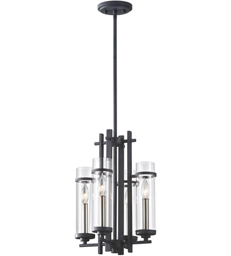 Feiss F2627/4AF/BS Ethan 4 Light 12 inch Antique Forged Iron and Brushed Steel Mini Chandelier Ceiling Light
