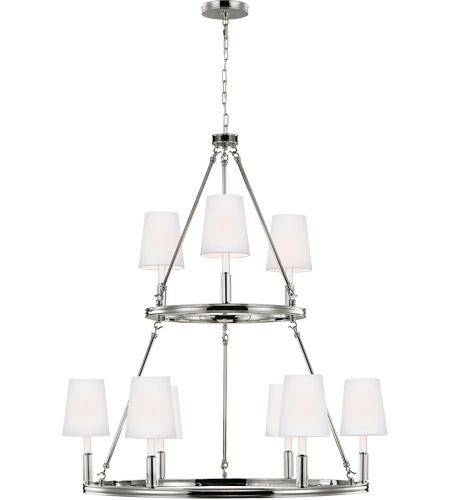 Feiss F2937/3+6PN Lismore 9 Light 37 inch Polished Nickel Chandelier Ceiling Light in White Fabric