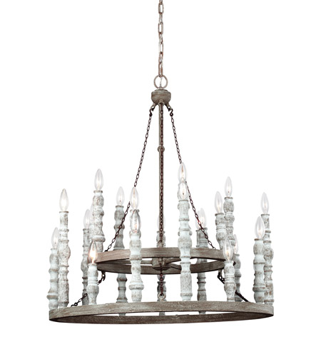 Feiss F3143/24DFB/DWH Norridge 24 Light 30 inch Distressed Fence Board and Distressed White Chandelier Ceiling Light