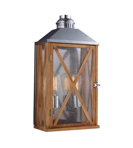 Feiss OL17004NO Lumiere 2 Light 19 inch Natural Oak and Brushed Aluminum Outdoor Lantern Wall Sconce