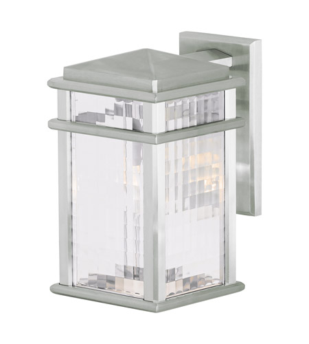 Feiss OL3401BRAL-LED Mission Lodge LED 13 inch Brushed Aluminum Outdoor Wall Lantern in Integrated LED, Clear Checked Glass 