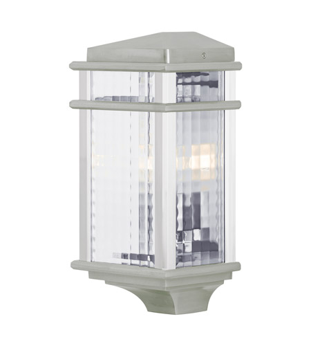Feiss OL3403BRAL-LED Mission Lodge LED 15 inch Brushed Aluminum Outdoor Wall Lantern in Integrated LED, Clear Checked Glass
