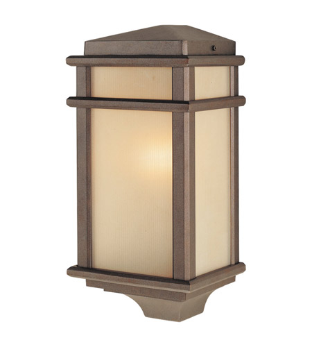 Feiss OL3403CB-LED Mission Lodge LED 15 inch Corinthian Bronze Outdoor Wall Lantern in Integrated LED, Amber Ribbed Glass