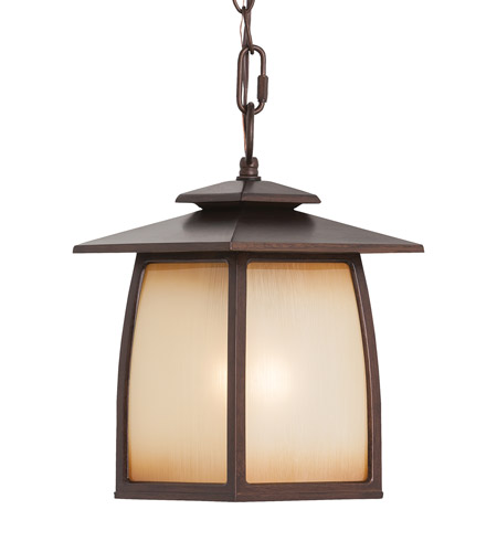 Feiss OL8511SBR-LED Wright House LED 8 inch Sorrel Brown Outdoor Pendant in Integrated LED, Striated Ivory Glass