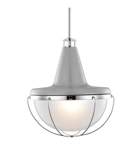 Feiss P1284HGG/PN-F Livingston 1 Light 14 inch High Gloss Gray and Polished Nickel Pendant Ceiling Light in Fluorescent