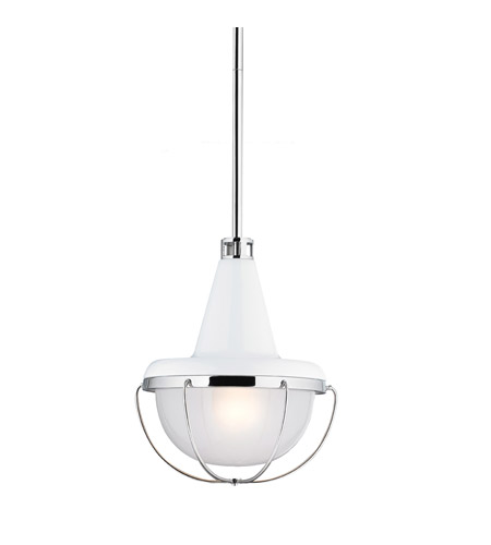 Feiss P1306HGW/PN-F Livingston 1 Light 9 inch High Gloss White and Polished Nickel Mini-Pendant Ceiling Light in Fluorescent photo