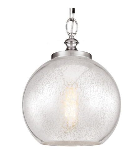 Feiss P1317BS-F Tabby 1 Light 12 inch Brushed Steel Pendant Ceiling Light in Fluorescent, Silver Mercury Plating Glass