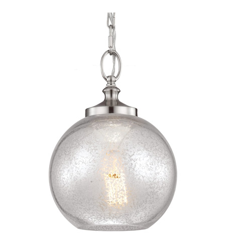 Feiss P1318BS-F Tabby 1 Light 9 inch Brushed Steel Mini-Pendant Ceiling Light in Fluorescent, Silver Mercury Plating Glass