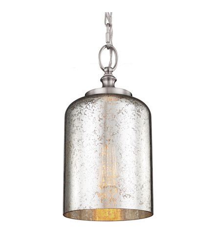 Feiss P1320BS Hounslow 1 Light 7 inch Brushed Steel Pendant Ceiling Light Silver Mercury Plating Glass